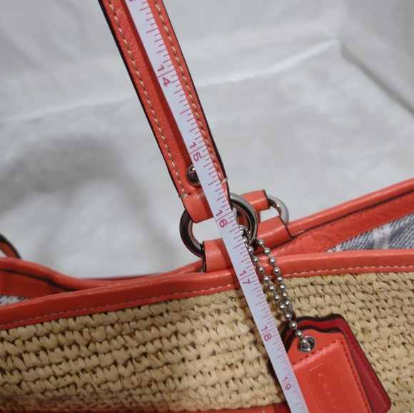 COACH Coral & Red Leather & Straw Shoulder/Tote Bag - Picture 8 of 12